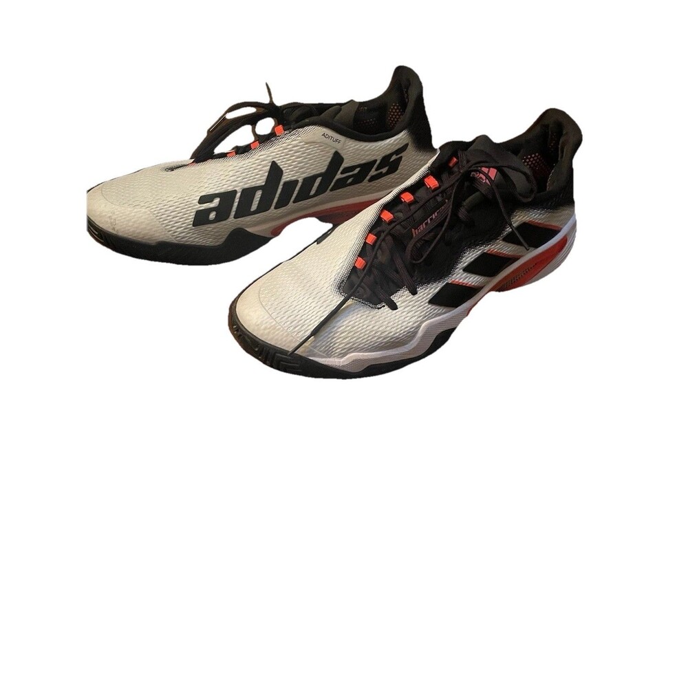 GW2964 Mens Adidas Barricade 13 Size 11 White Black Red Geofit Cloud White EUC